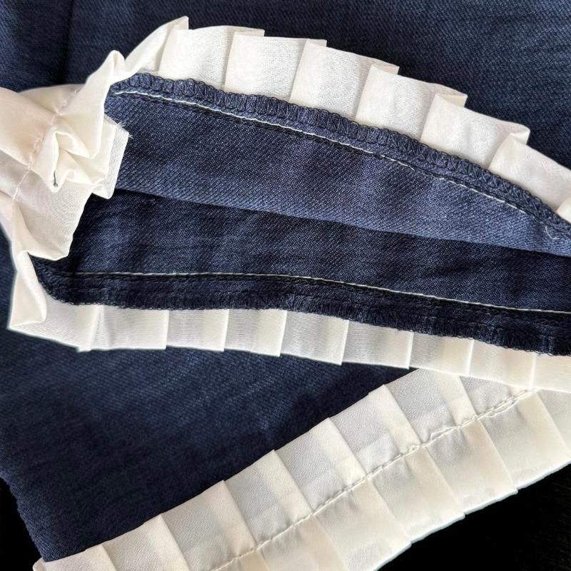 Korean Kids Clothes Girls Blue Imitation Denim Suit Summer Sleeveless Pants Two Piece Set