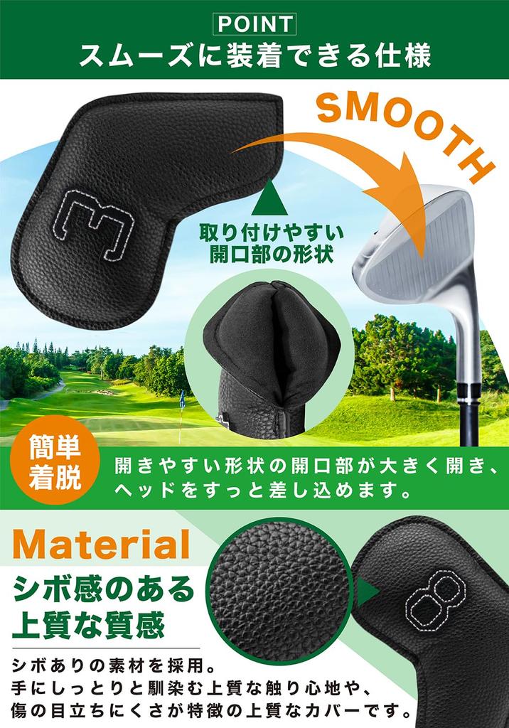 [SUNKAZU] Golf Iron Covers, 10-Piece Set (3-9, P, A, S), Numbered Headcovers, Waterproof, Stain-Resistant, Impact-Resistant, Scratch-Resistant, Suitab