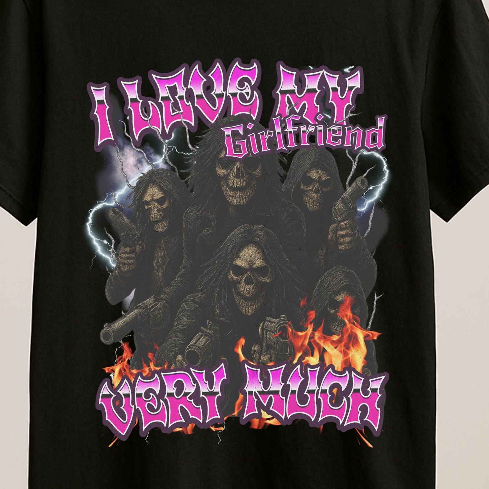 Heavy Metal Skeleton Gang Shirt, Gothic Rock Skull Graphic Tee 4XL