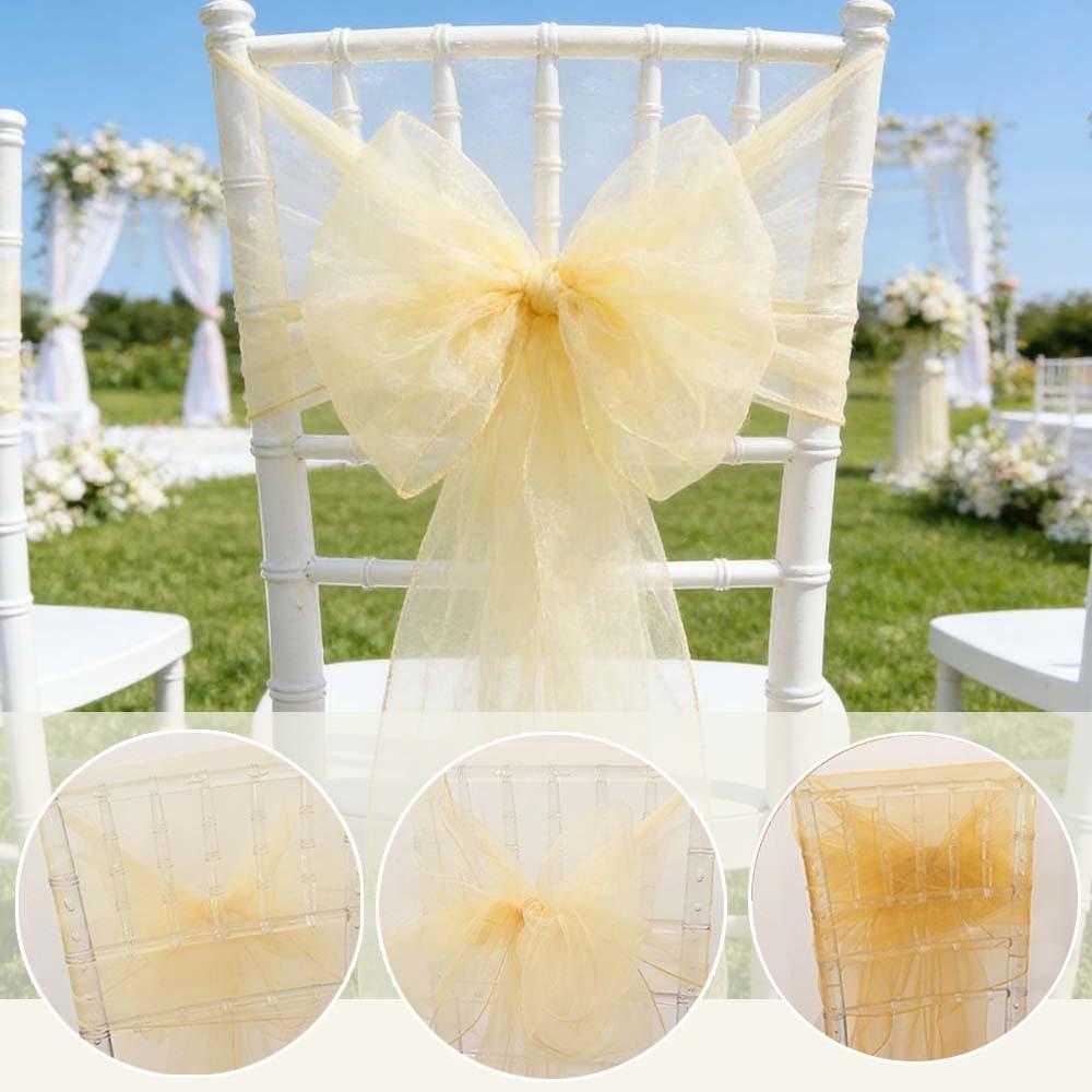 Sheer Organza Chair Sashes 275cm Wedding Chair Bows Back Veil Chair Cover Sashes for Bridal Shower Party Banquet Event 10Pcs Set