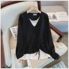"Women's Plus Size Loose Fit Layered Splicing Long-Sleeve T-Shirt for Spring and Autumn"