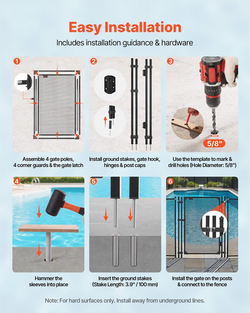 VEVOR Pool Fence Gate, 1.2 x 0.75 m Inground Swimming Pool Fences Gate, Outdoor Security Fencing Door Kit with Self-Closing and Self-Locking Design