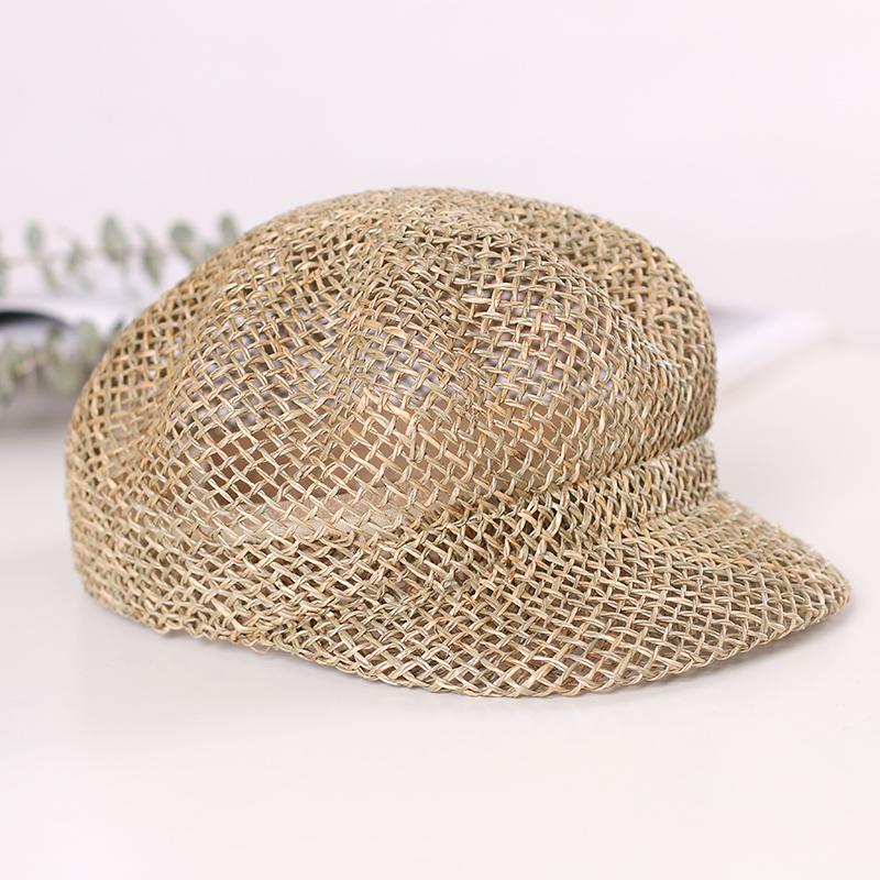Cappello da Uomo/Donna Estivo Sottile in Paglia Intrecciato a Mano Moda Berretto Newsboy Cappello da Pittore Berretto Lavorato a Maglia con Cordino Cappello di Paglia Traspirante per la Spiaggia