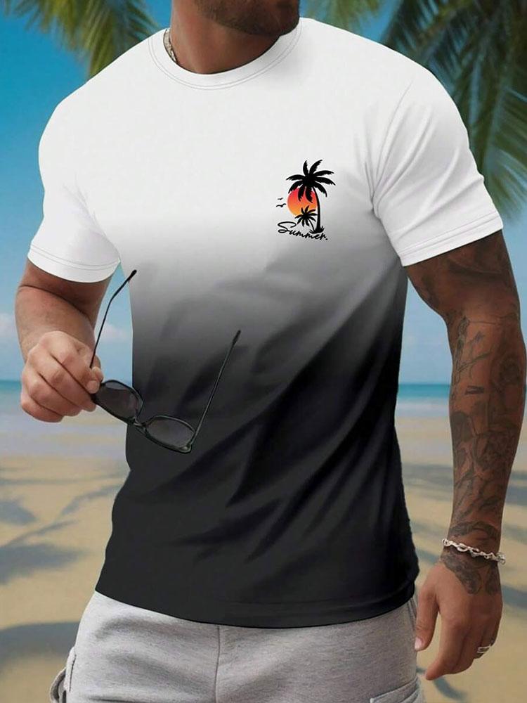 Hawaii Strandmuster 3D Gedrucktes T-Shirt Sommer Outdoor Lässig Täglich Kurzarm Oberteil Herren Mode Trend Personalisiert Rundhals Kleidung