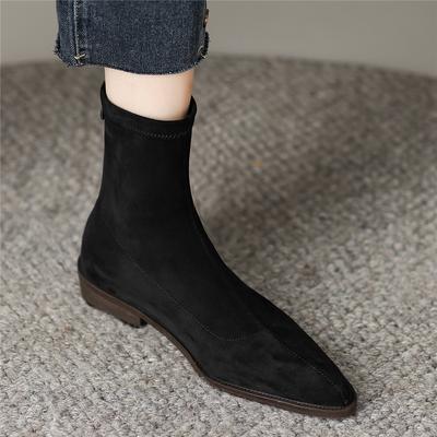 Fashion Women Ankle Boots British Style Plus Size Zip Stretch Boots Casual Flock European American Boots Women Daily Office Lady Footwea