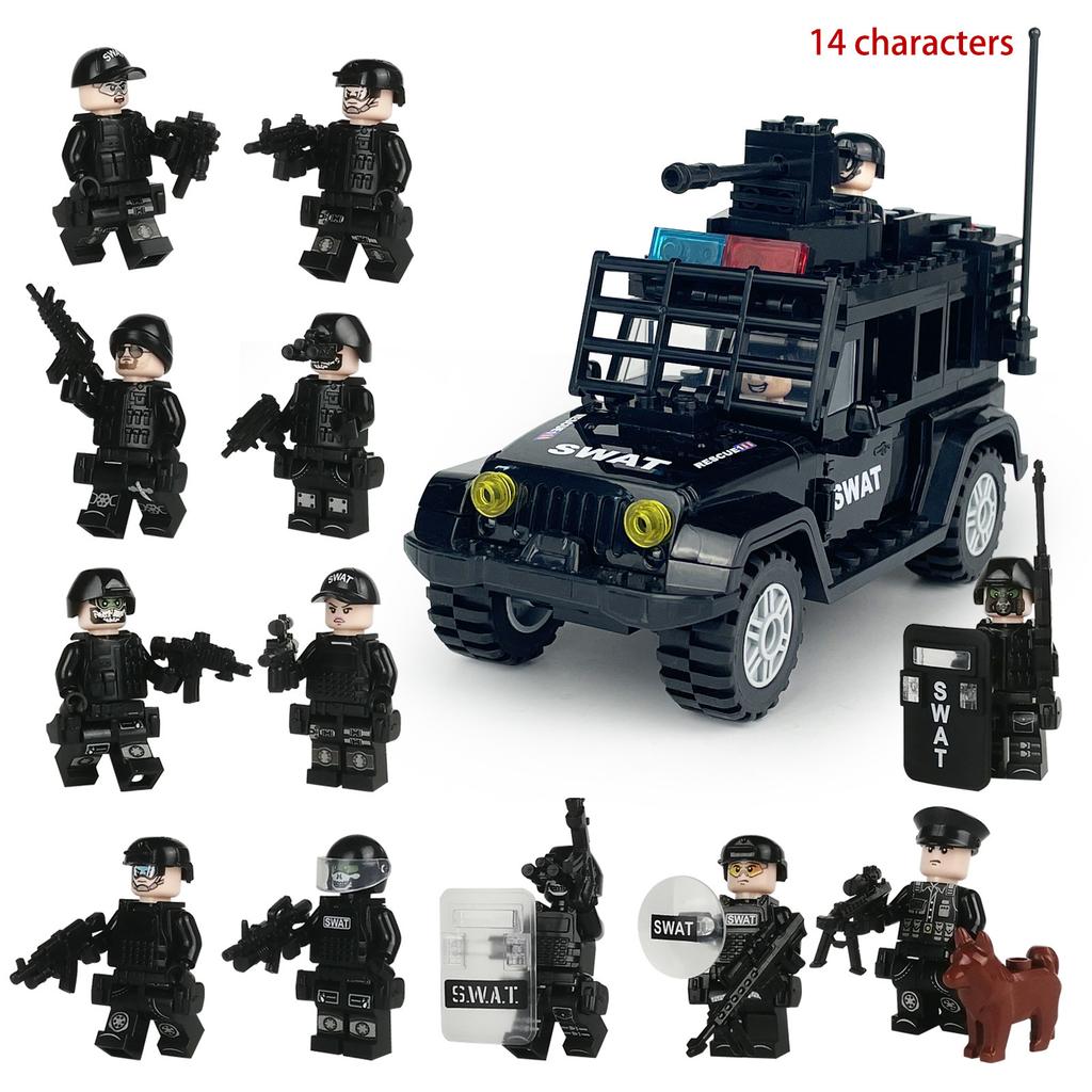 Package Wuwei Troops Swat Car Shield Children Assembled Building Block Toys Small Particles