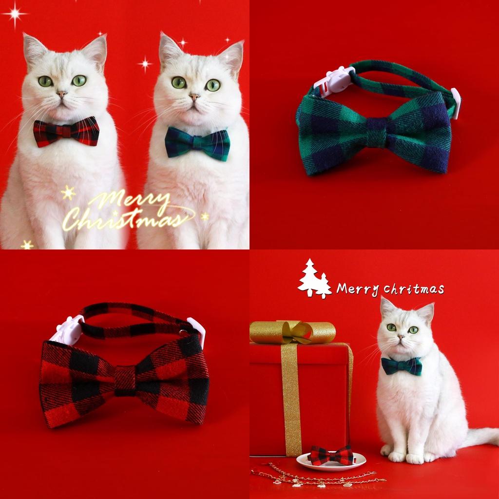 2023 New Christmas Bow Tie Pet Collar Red And Green Plaid Adjustable Choking Hazard-free Cat And Dog Accessories