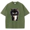 T Shirt Vintage Coffee Cat Washed  Cotton TShirt Graphic Tee Casual Streetwear Spring Summer