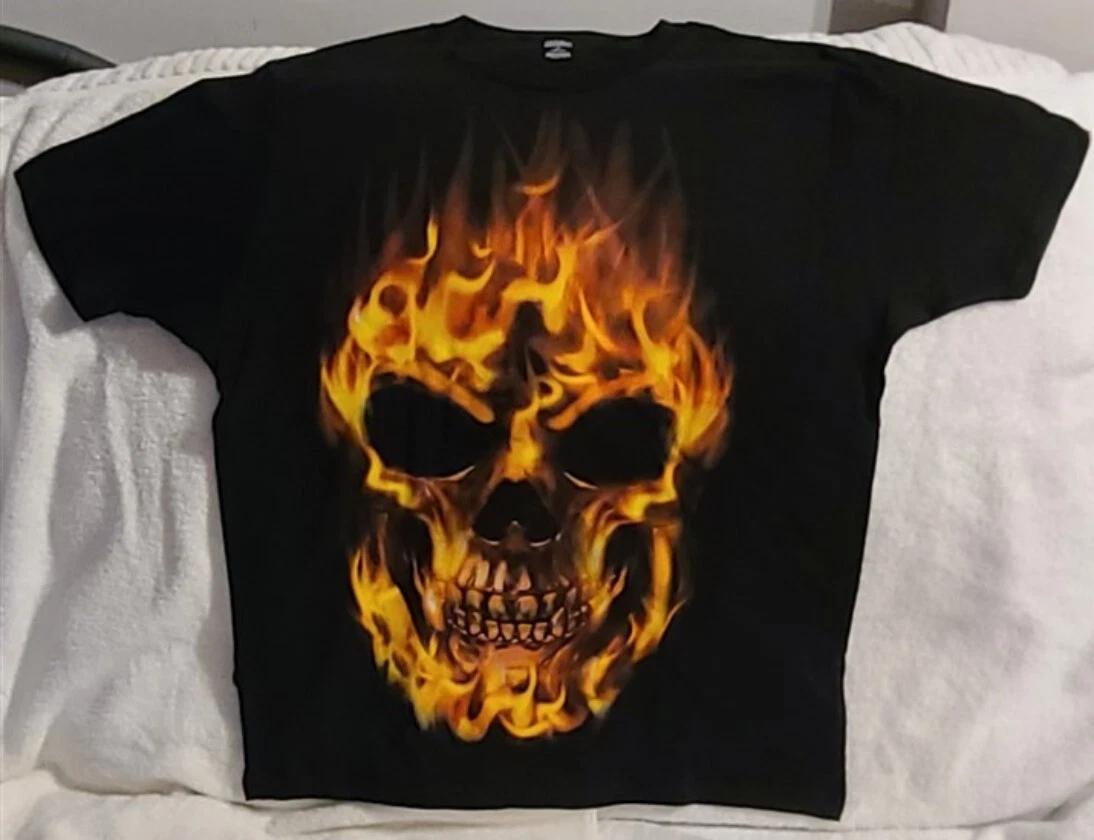 

FLAMING SKULL FACE FLAMES FIRE BIKER GOTH GOTHIC HALLOWEEN T-shirt XL
