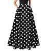 Women Maxi Skirt High Waist Color Matching Dot Print Retro A-line Big Hem Side Pockets Loose Full Length Soft Elastic Waist Lady Prom Party Long Skirt