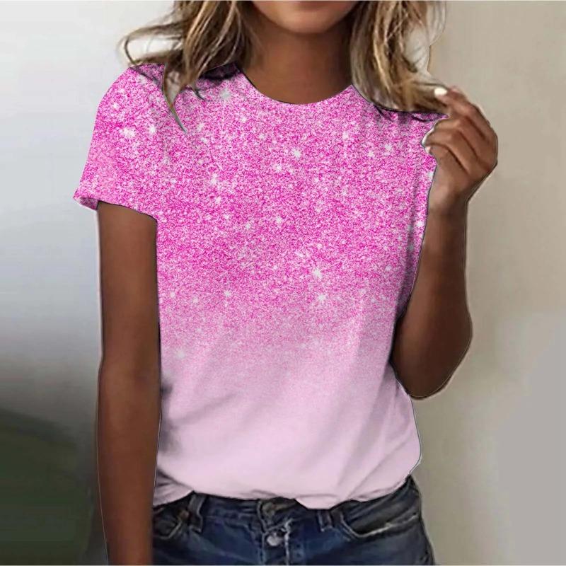 Women's Street Trendy T-shirt Dreamy Star 3D Printed Short Sleeve Versatile Daily Casual Loose Round Neck Top Women's Wear