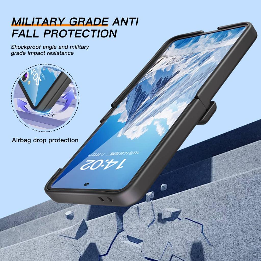 For Samsung Galaxy Z Flip 7 Case with Built-in Screen Protector, Kickstand, Hinge Protection, Hard PC Slim Shockproof Cover
