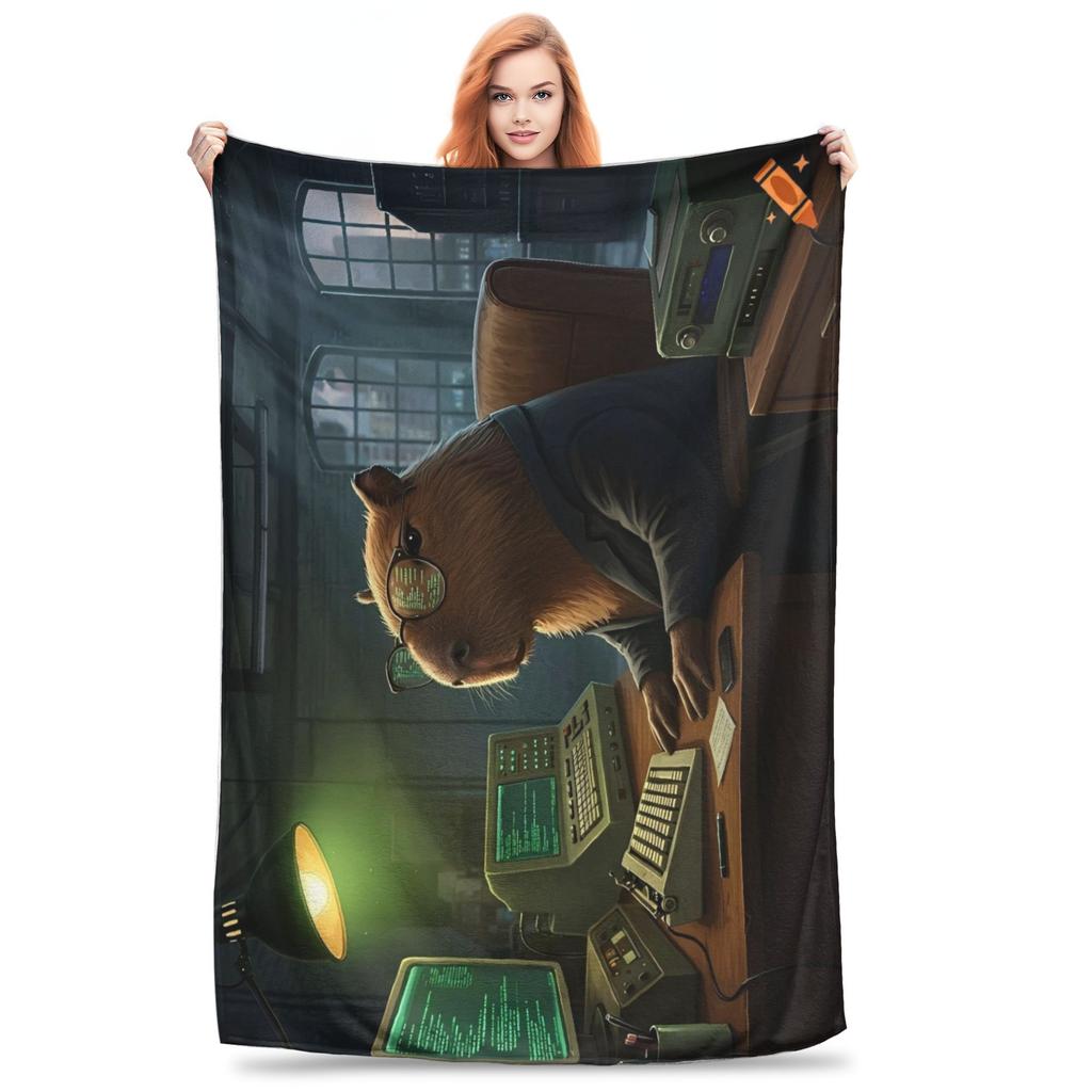 Trembling Capybara Flannel Blanket Winter  Soft Durable Throw Blanket for Kids Couch Bed Funny Bedspread Sofa Bed Cover