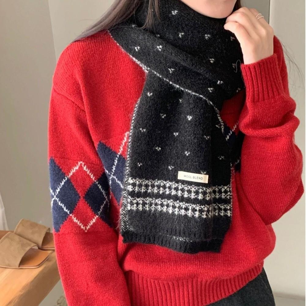 Korean Style Knitted Scarf Retro Winter Scarf Sweet Ladies Wool Scarf