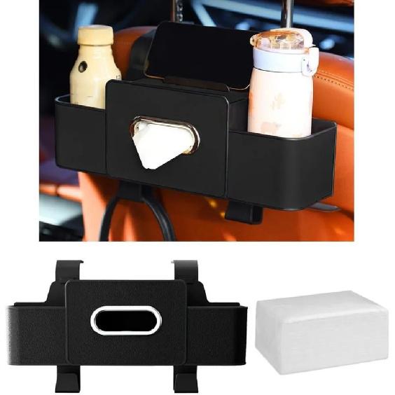 Multifunktionaler Auto-Rücksitz-Aufbewahrungs-Organizer Kratzfeste Taschentuchbox mit 2 Getränkehaltern Universeller Stauraum Aufräumen