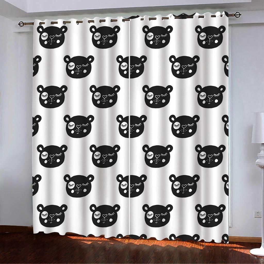 Curtains Black And White Simple Wind 3D Digital Printing High Density Blackout Curtains
