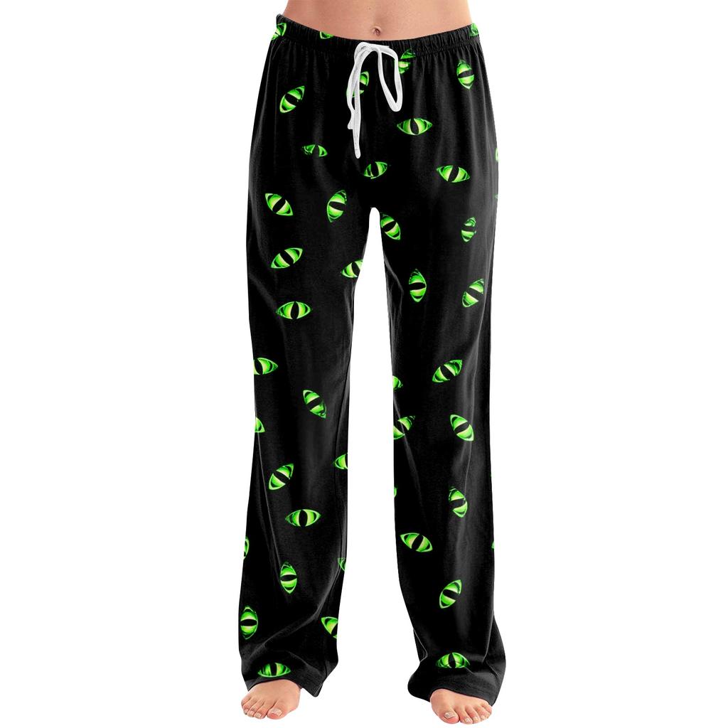 Damen Halloween Print Kordelzug Hose Lässige Lockere Passform Lounge Hose Weicher Leichter Stoff Volle Länge Pyjamahose für den Alltag