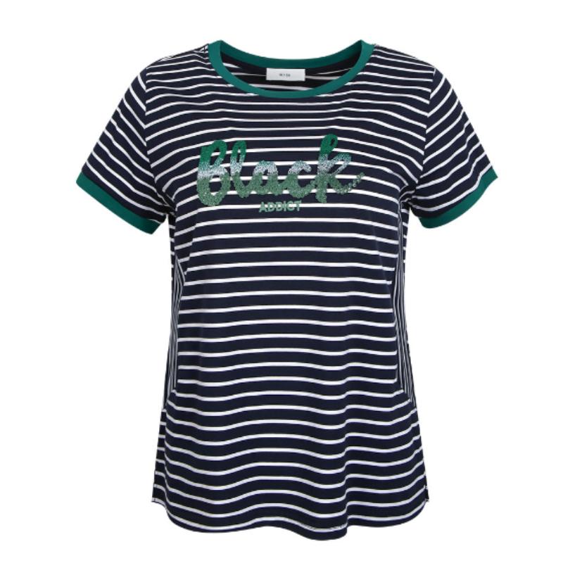 Modal Striped Short-sleeved Women's T-shirt Loose Summer Half-sleeved Blouse Middle-aged Letter Embroidery Thin Short-sleeved