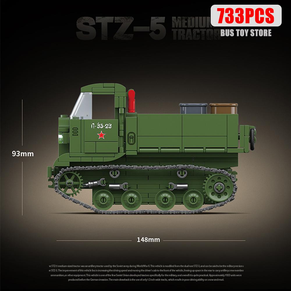 Ww2 Soviet army WW II armored car  STZ5 artillery tractor tank boy building toy assembled model anti-aircraft gun 100289