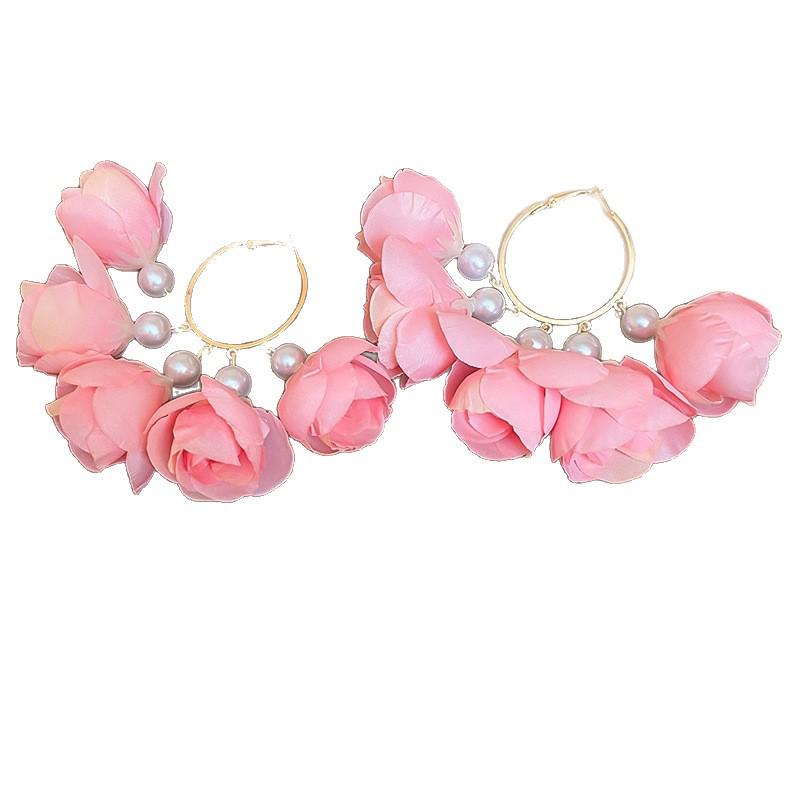 Silver Needle Chiffon Flower Tassel Earrings, Sweet Mori Style, Dopamine Trend, Versatile Women’s Earrings