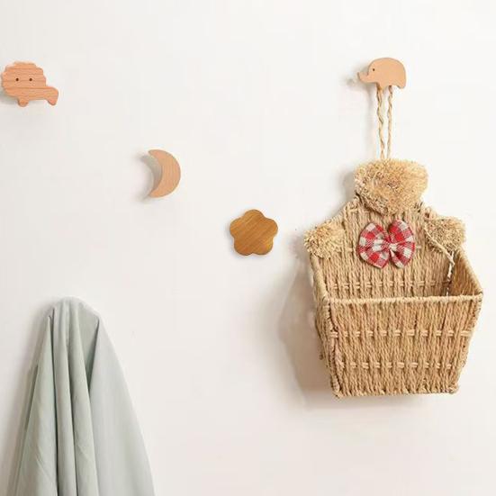 Wooden Wall Hook Lightweight Adhesive Hook with Natural Wood Grain Design Hook for Items Kids Schoolbags Hats Scarves