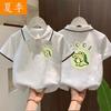 Summer Kids Cartoon Print Polo Shirt Boys Girls Short Sleeve Tee Trendy Collar Top For Children