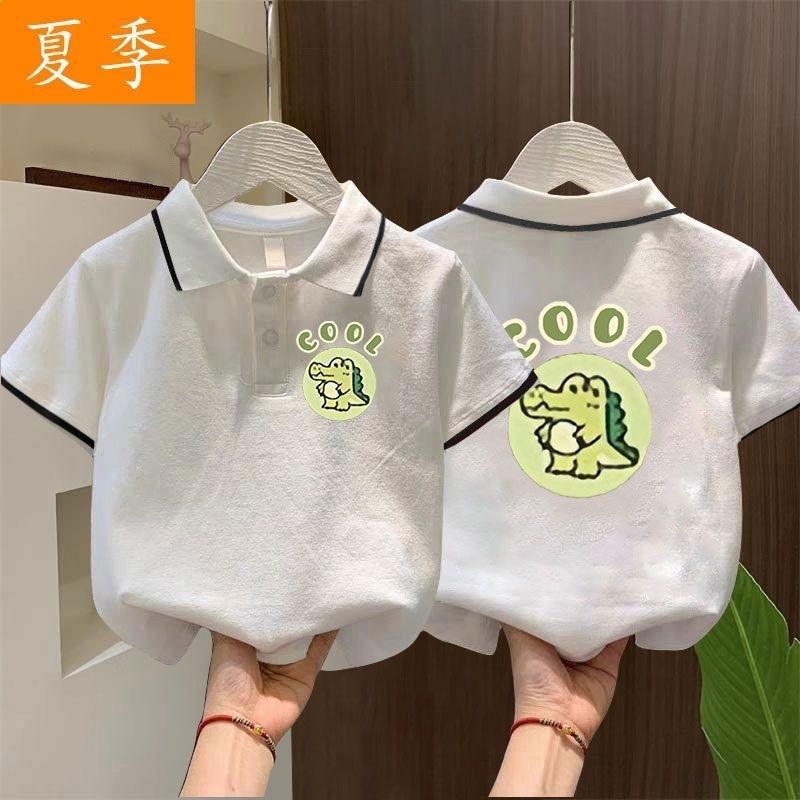 Summer Kids Cartoon Print Polo Shirt Boys Girls Short Sleeve Tee Trendy Collar Top For Children