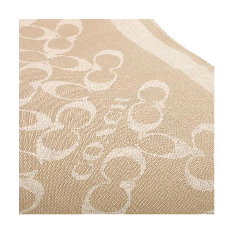 Coach Oversized Monogram Jacquard Border Reversible Fringe Winter Scarf Light Khaki 76384-KHA