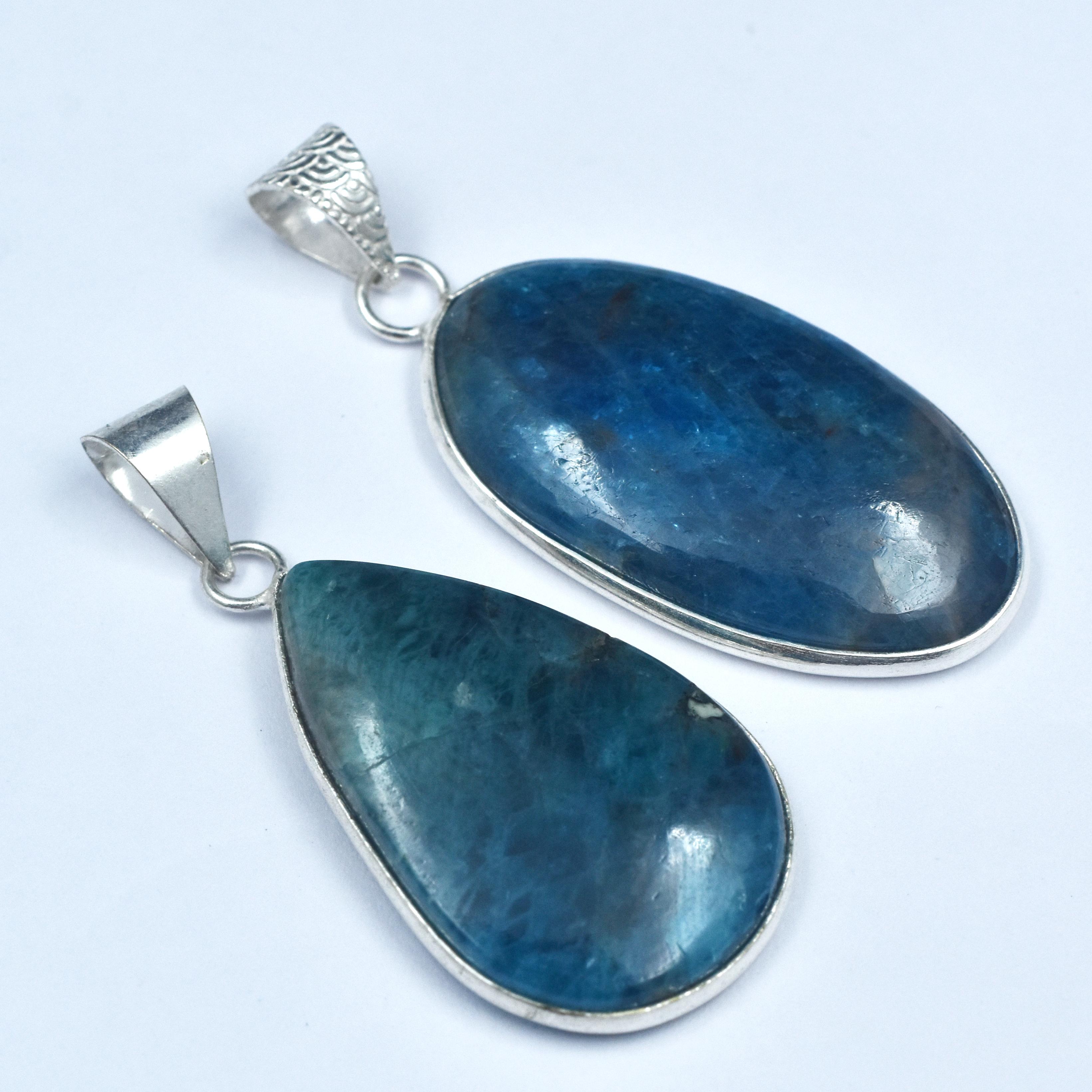 

86,55 карат Овально-грушоподібний Апатит Синій Дорогоцінний Камінь Кулон Цілющий Камінь Срібло 925 проби AR-1686-S 36-31 mm синій