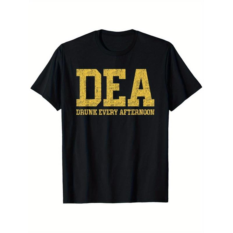 unisex DEA Drunk Every Afternoon Graphic T-Shirt - Funny Drinking Tee with Bold Yellow DEA Lettering, Soft Breathable Shirt for Parties, Barbecues &
