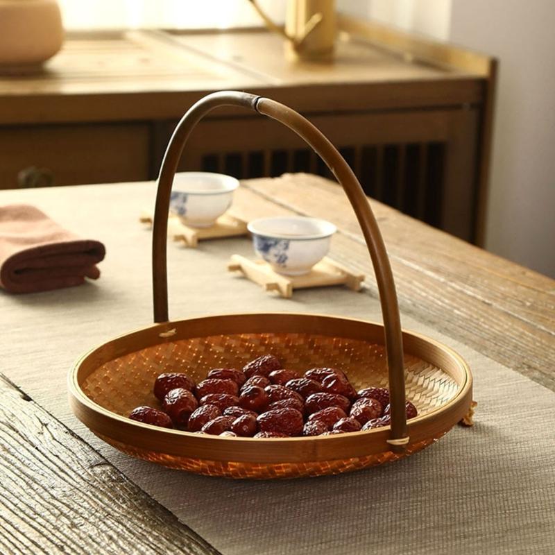Handcrafted Bamboos Snacks Plate Lightweight Portable Fruit Dessert Tray For Kitchen Dining Outdoor Event