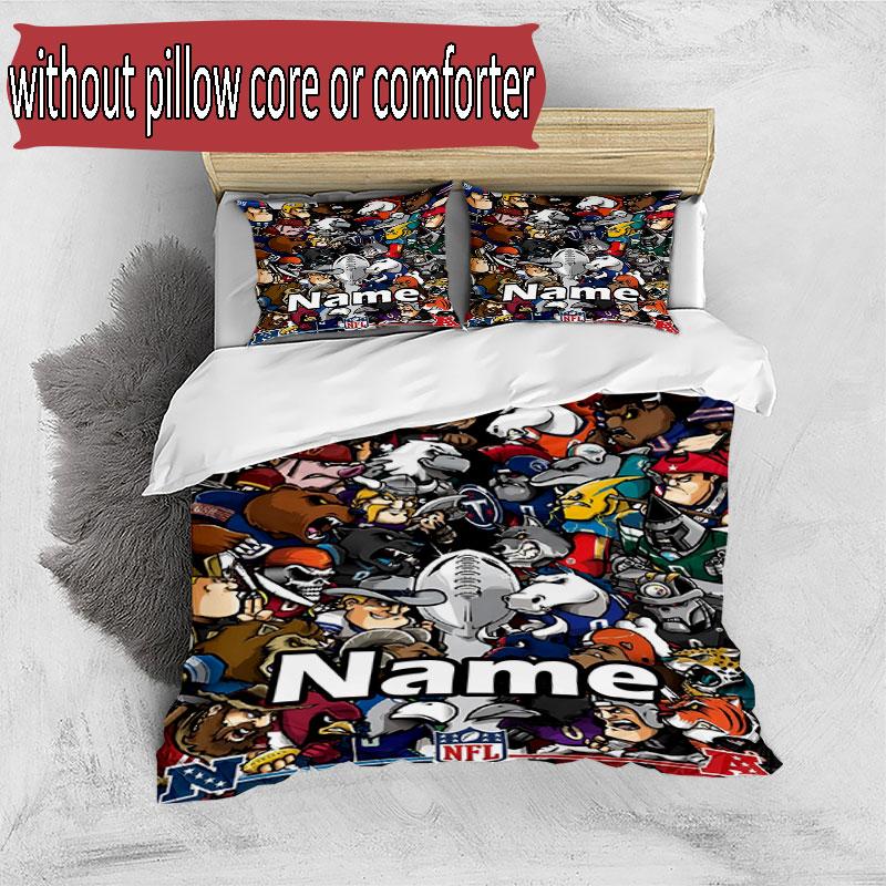 3pcs Duvet Cover Set (1*Duvet Cover + 2*Pillowcase, Without Core), Custom Name NFL Pattern Bedding Set, Home Bedroom Decor Gift