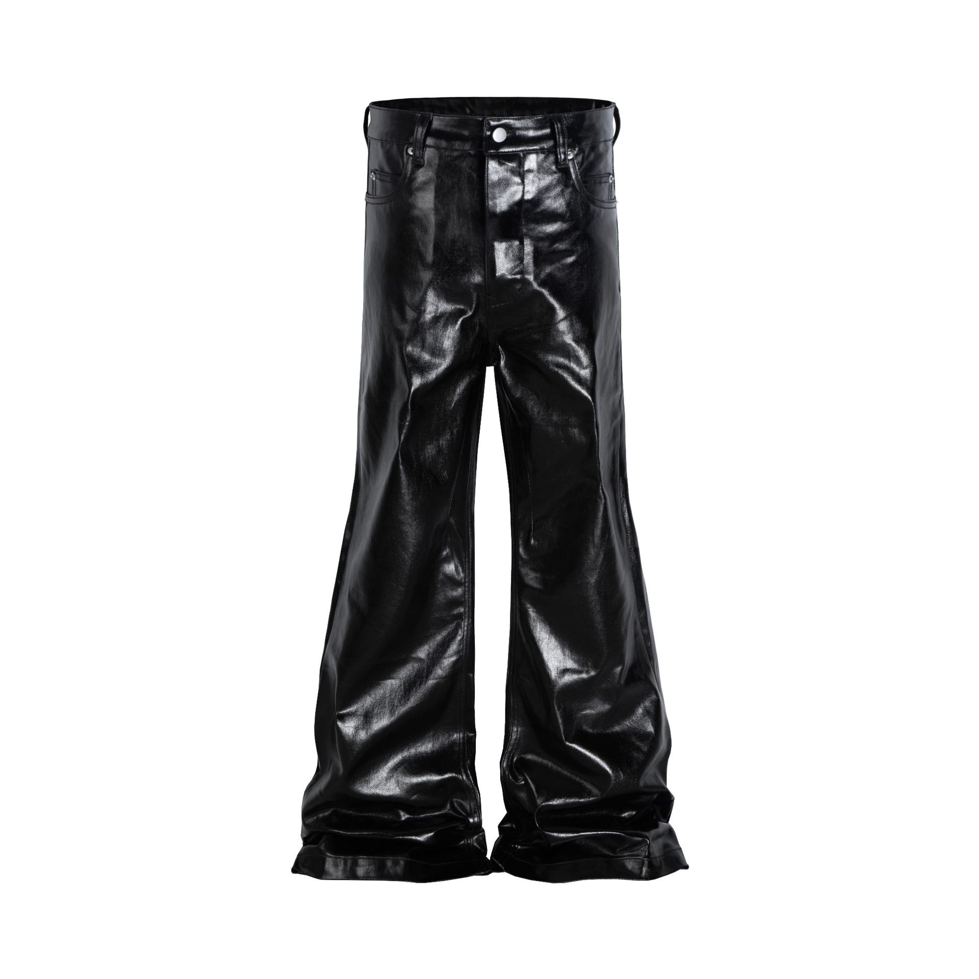 American high street trendy jeans slightly pull-coated glossy patent leather RO wind loose straight mopping trousers M
