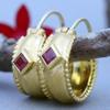 Vintage Gorgeous Synthetic Ruby Golden Plated Hoop Earrings for Women Elegant Jewelry Accessories Gifts Fit for Banquet Wearing