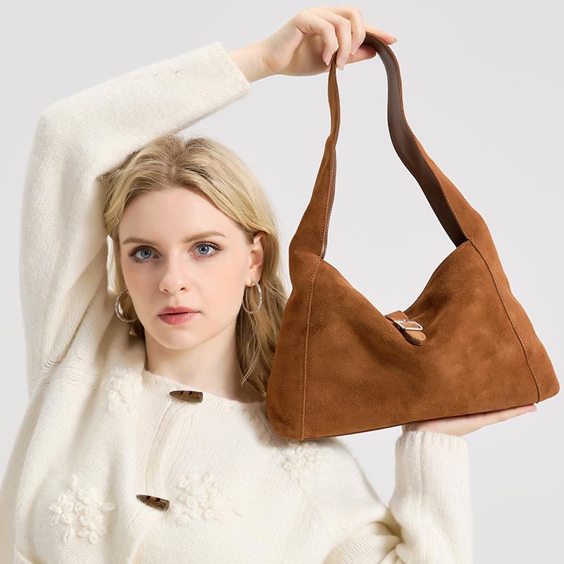 New Winter Women's Natural Suede Leather Bags Female Soft Cowhide Durable Crossbody Shoulder Bag Ladies Fashi Commute Handbags