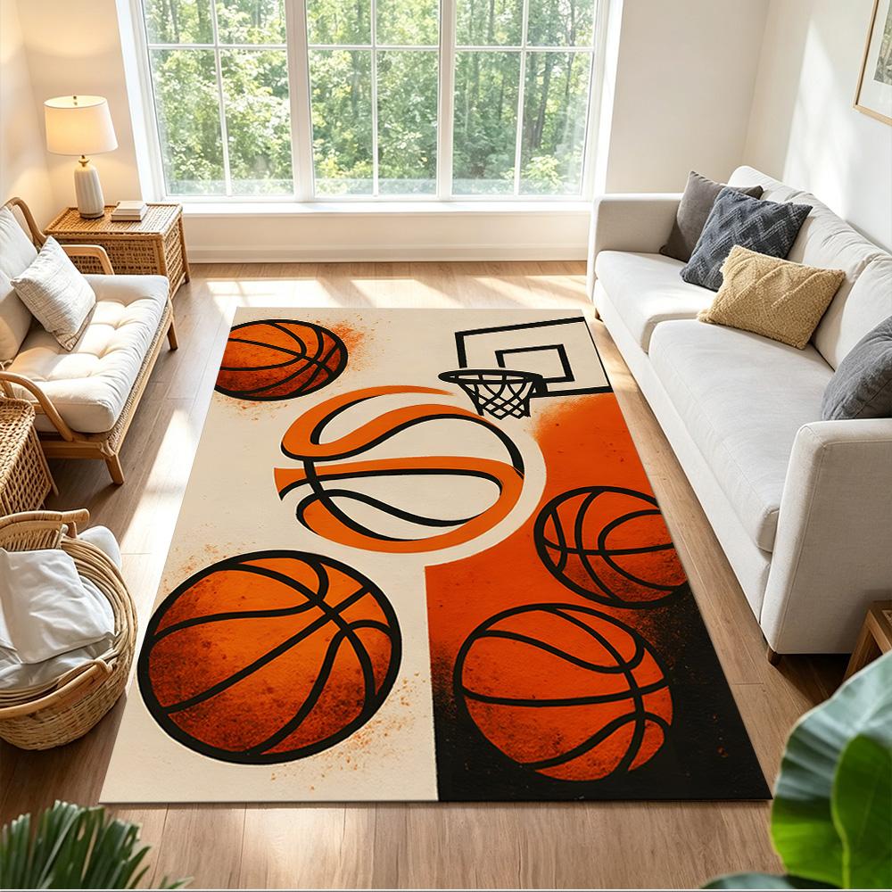Basketball Sport Design Home Carpet Soft Plush Non-slip Bottom Bedroom Bedside Mat Bohemian Boho Style Housewarming Gift Idea