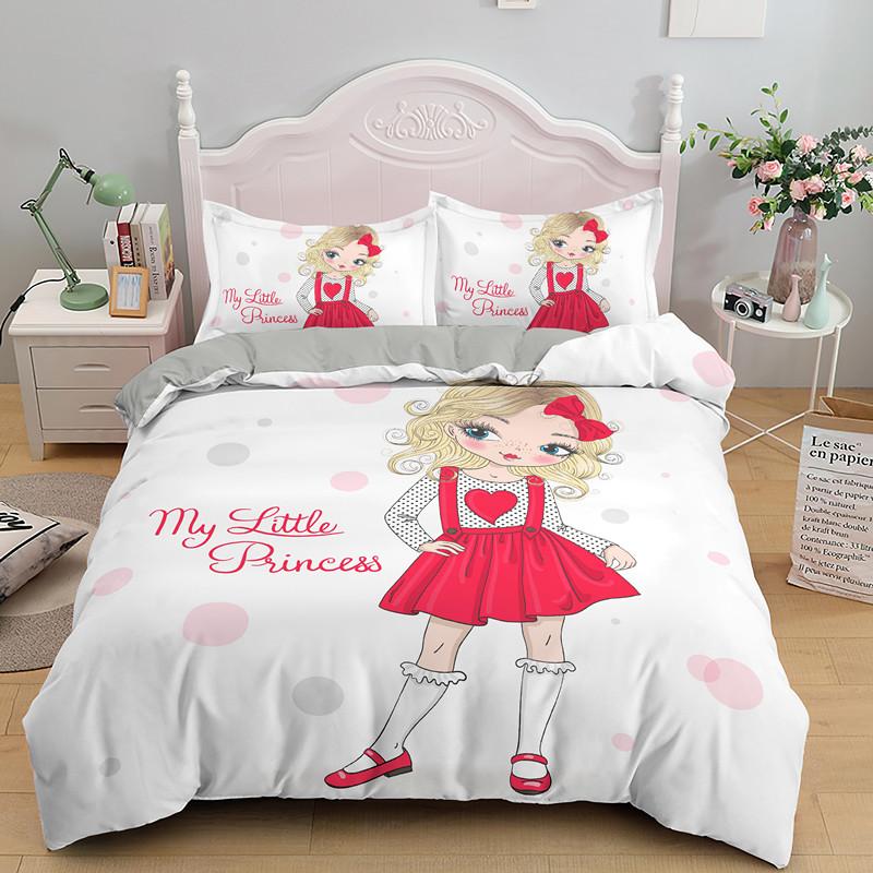 Cartoon Lovely Girls King Queen Duvet Cover Cute Little Girl Pattern Bedding Set Kids Pink Pretty 2/3pcs Polyester Quilt Cover