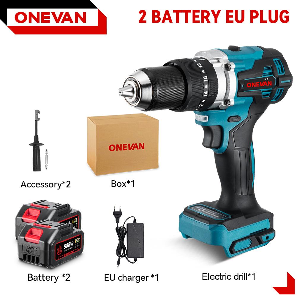 Perceuse à percussion électrique sans balais 1500 W, couple 20 + 3, tournevis électrique 3 en 1, perceuse à percussion, outils électriques pour batterie Makita 18 V