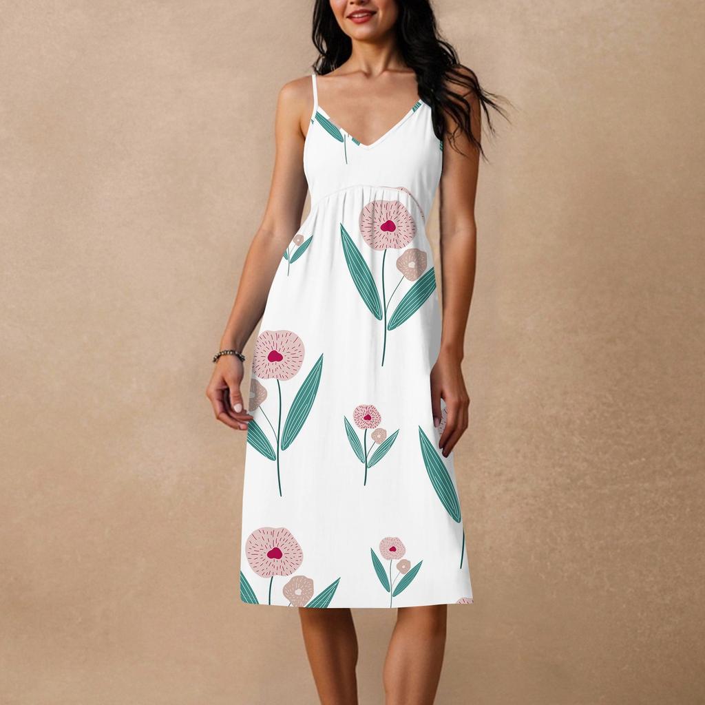 Women's Spaghetti Strap Backless Bow Loose Casual Beach Holiday Dress Sundress