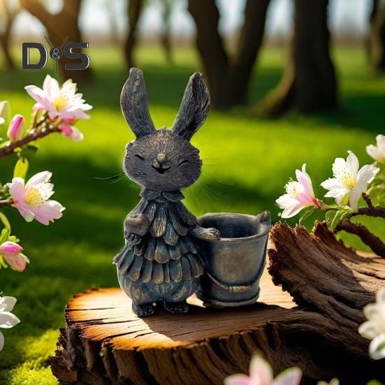 Easter Bunny Figurine Resin Cartoon Rabbit Statue Animal Sculpture Home Office Indoor Outdoor Garden Decoration Ornament