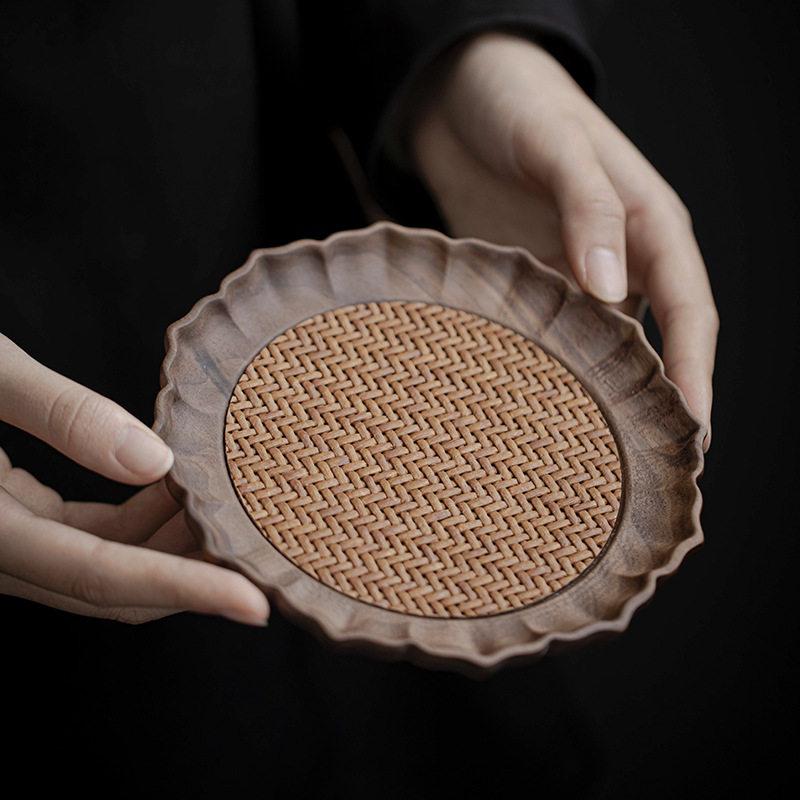 Natural Wood Lotus Leaf Tea Tray for Tea Ceremony Coaster Teapot Stand Home Tea ServingBuddha Zen Decor