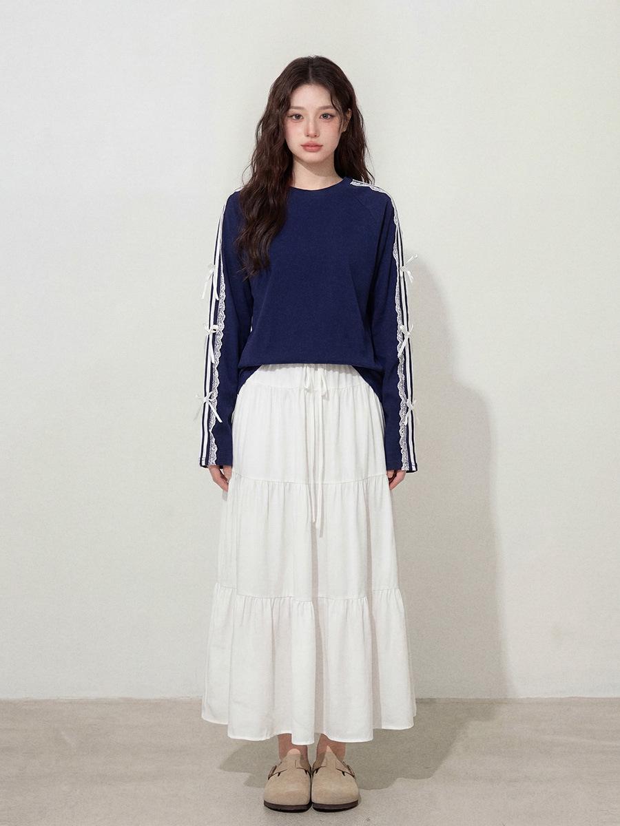 

Plus Size Women s Bow Patchwork Long Sleeve Top and Skirt Set L