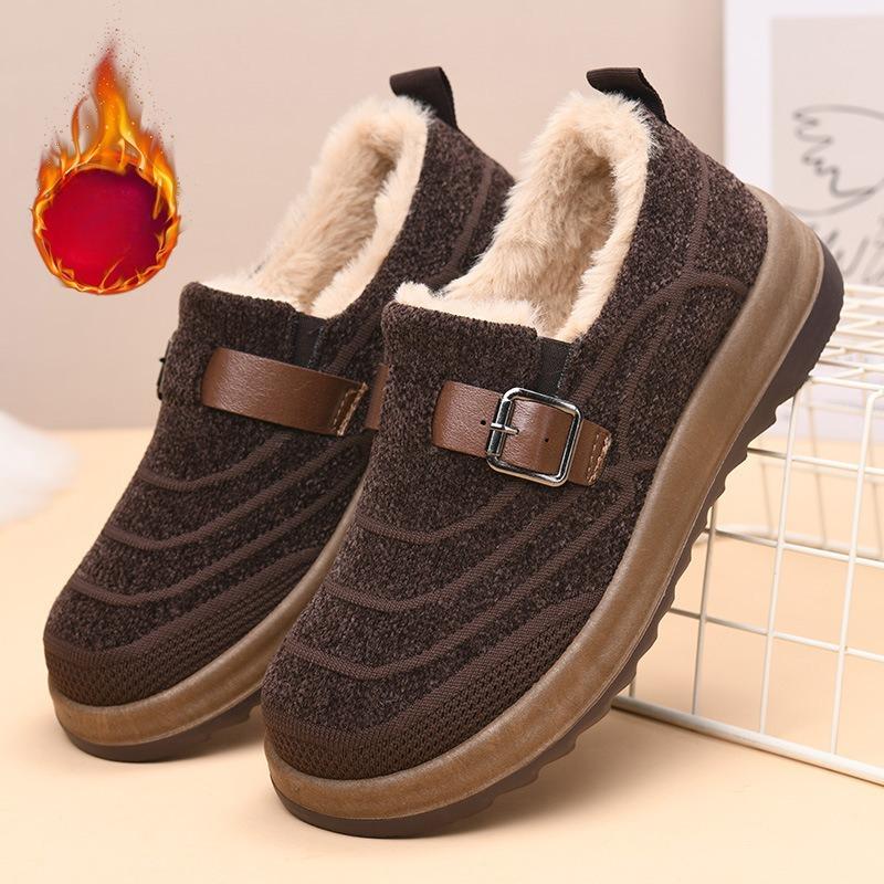 Women's Cotton Shoes Winter New Outdoor Non Slip Comfortable Platform Casual Shoes Fashion Buckle Strap Vintage Plush Warm Shoes
