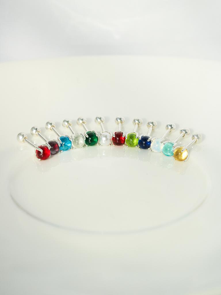 Minimal Piercing 925 Silver Lucky Birthstone Earrings