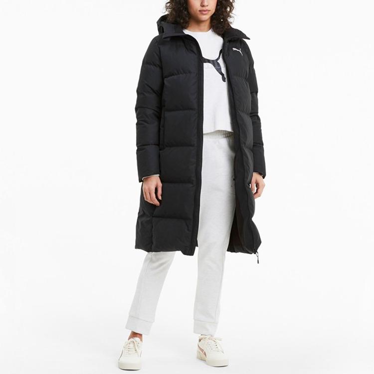 Puma Logo Printed Letter Zipper Hooded Long Sleeve Down Jacket Women Jacket Black 585107-01