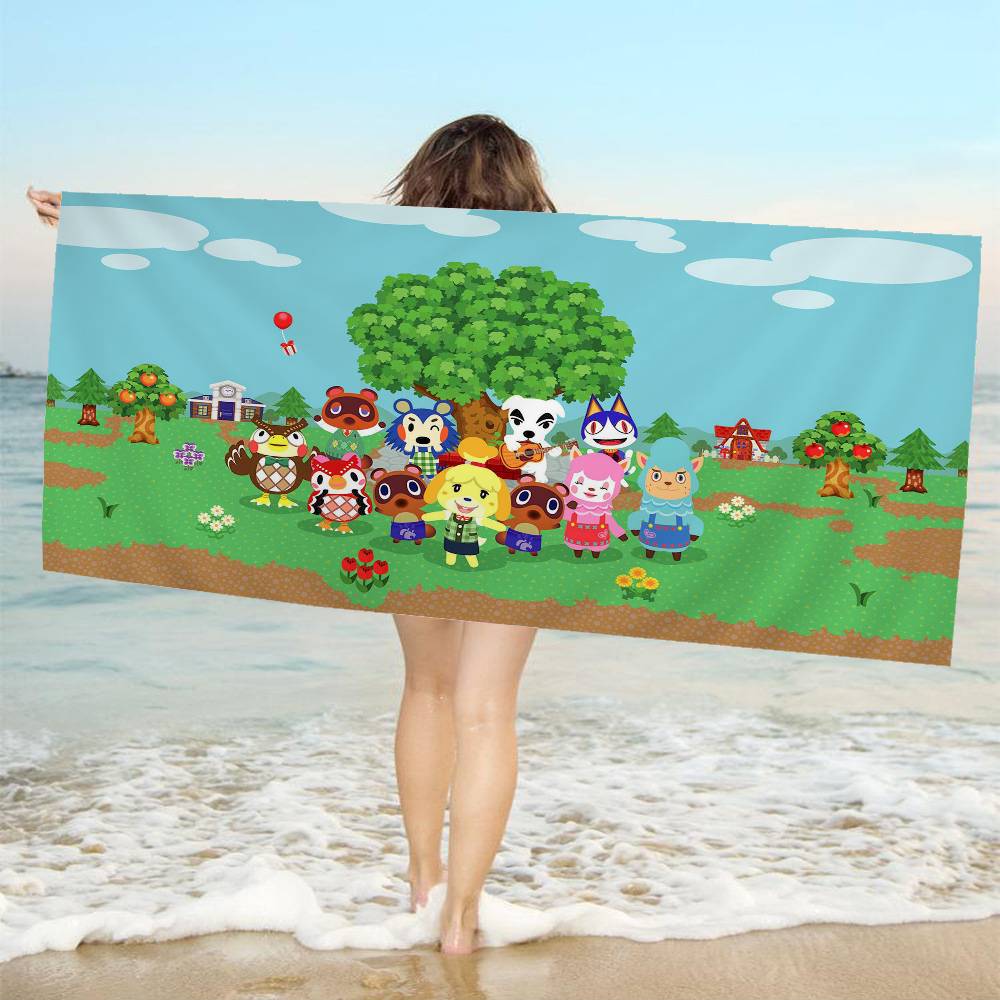 Cartoon Animal C-Crossing Beach Towel Colorful Bath Towels for Girl Microfiber Quick Dry Custom Sand Free Beach Yoga Spa Gym