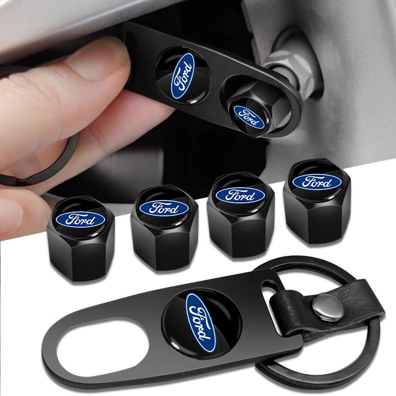 Car Styling Keychain Key Ring with Auto Tire Valve Caps For Ford Escape Kuga Mondeo Ecosport Fiesta Focus 2 3 MK1 MK2 Fusion gzcp67