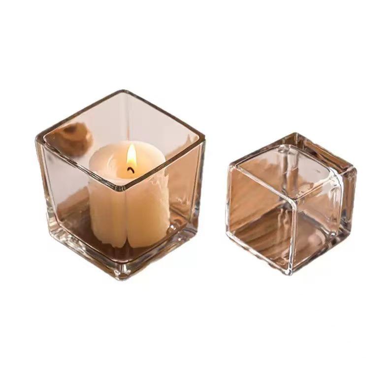 New Transparent Glass Candle Holder: Round Bottom & Square Candlestick