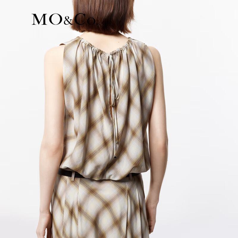 MO&Co. Silk Blend Gradient Plaid A-line Top