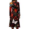 Women's Halloween Printed Long Sleeve V-Neck Dress with Pockets for Casual Everyday Wear